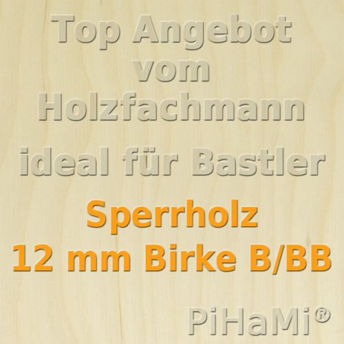 GP 69 12mm Birke Sperrholzplatte Qualität B/BB 50 x 30cm 93 €/m² sperrholzshop24.de